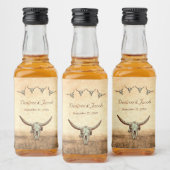 Western Rustic Wedding Country Bull Koe Skull Likeurfles Etiket (Flessen)