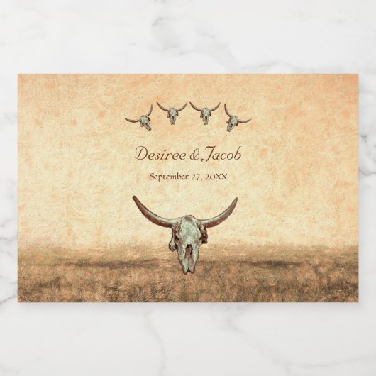 Western Rustic Wedding Country Bull Koe Skull Likeurfles Etiket (Enkel label)