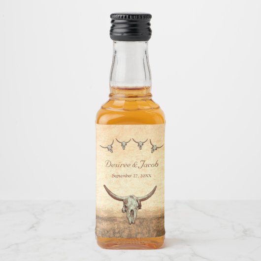 Western Rustic Wedding Country Bull Koe Skull Likeurfles Etiket (Voorkant)