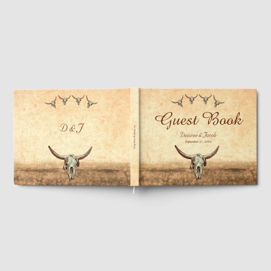 Western Rustic Wedding Country Koe Bull Skull Gastenboek (Volledig)