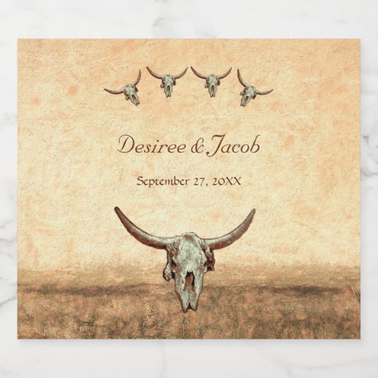 Western Rustic Wedding Country Koe Bull Skull Likeurfles Etiket (Enkel label)