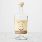 Western Rustic Wedding Country Koe Bull Skull Likeurfles Etiket (Voorkant)