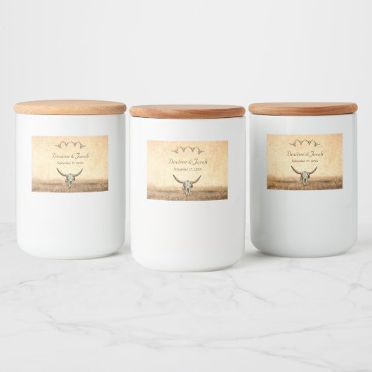 Western Rustic Wedding Country Koe Bull Skull Voedselcontainer Etiket (Flessen)