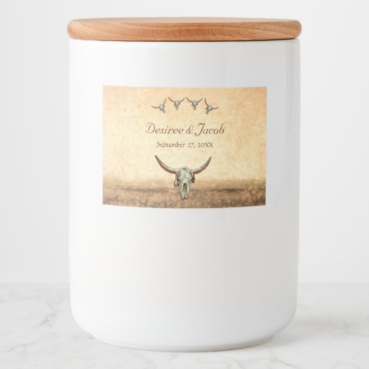 Western Rustic Wedding Country Koe Bull Skull Voedselcontainer Etiket (Voorkant)