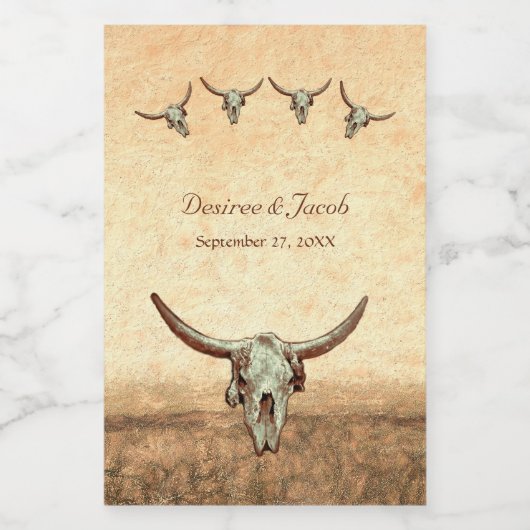 Western Rustic Wedding Country Koe Bull Skull Wijn Etiket (Enkel label)
