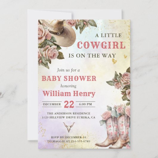 Western rustiek bloemig Baby shower feest Kaart (Voorkant)