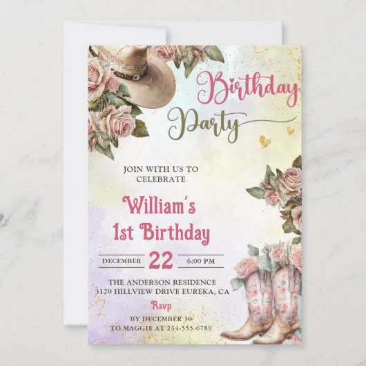 Western rustiek bloemig verjaardagsfeestje kaart (Voorkant)