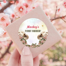 Western rustiek bloemig verjaardagsfeestje ronde sticker