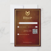 Western Rustiek Hoefijzer Bourgogne & Gold QR Code RSVP Kaartje (Voorkant)