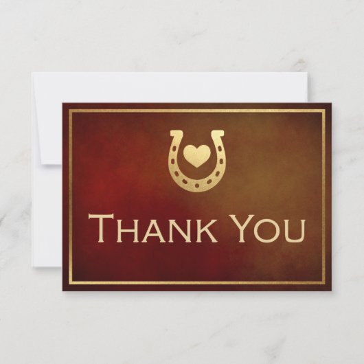 Western Rustiek Hoefijzer Bourgogne & Gouden Bruil Bedankkaart (Voorkant)