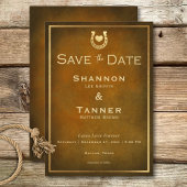 Western Rustiek Hoefijzer Bruin & Gouden Bruiloft Save The Date