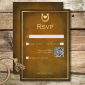 Western Rustiek Hoefijzer Bruin & Gouden QR Code RSVP Kaartje