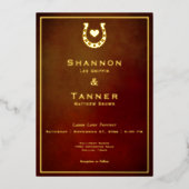 Western Rustiek Hoefijzer Hart Bourgogne & Goud Folie Uitnodiging (Voorkant)