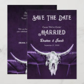 Western Rustiek Land Dark Paarse Bull Skull Save The Date (Voorkant / Achterkant)