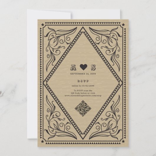  Western rustiek land QR code bruiloft Kaart (Achterkant)