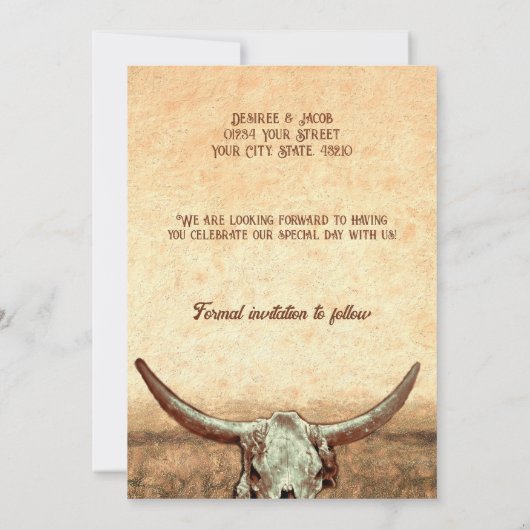 Western rustiek land rodeo opslaan de datum kaart (Achterkant)