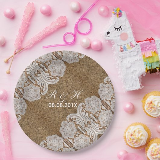 western rustig land bruiloft burlap en kant papieren bordje (Feest)