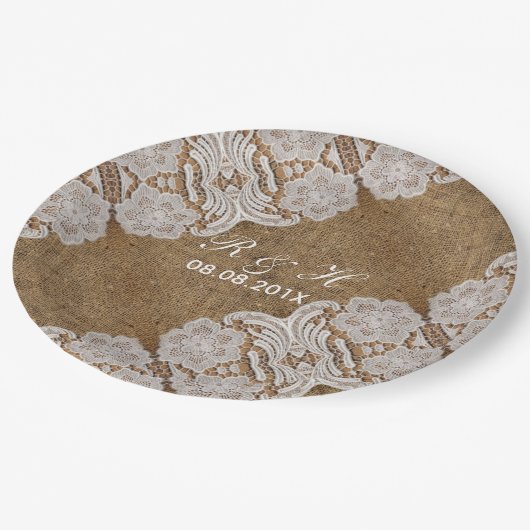 western rustig land bruiloft burlap en kant papieren bordje (Gekanteld)