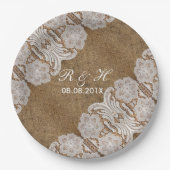western rustig land bruiloft burlap en kant papieren bordje (Voorkant)