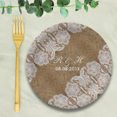 western rustig land bruiloft burlap en kant papieren bordje