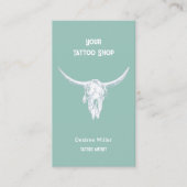Western Rustisch Blauwgroen Tattoo Koop Bull Skull Visitekaartje (Voorkant)