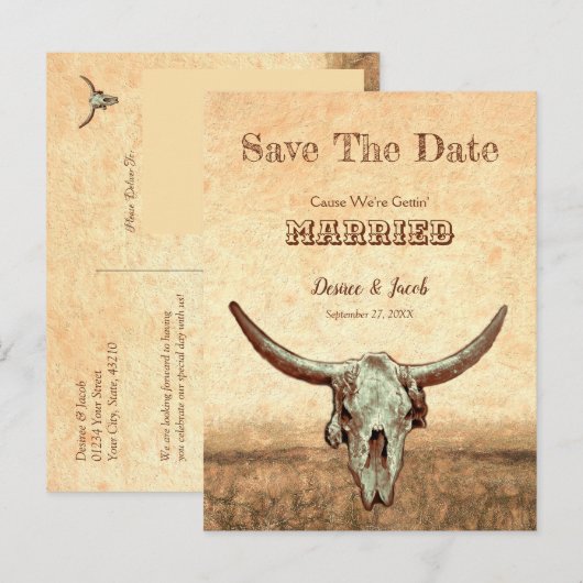 Western Rustisch land beige sparen de datum Briefkaart (Voorkant / Achterkant)