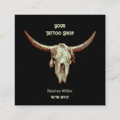 Western Rustisch Zwart Tattoo Winkelknol Vierkante Visitekaartje (Voorkant)