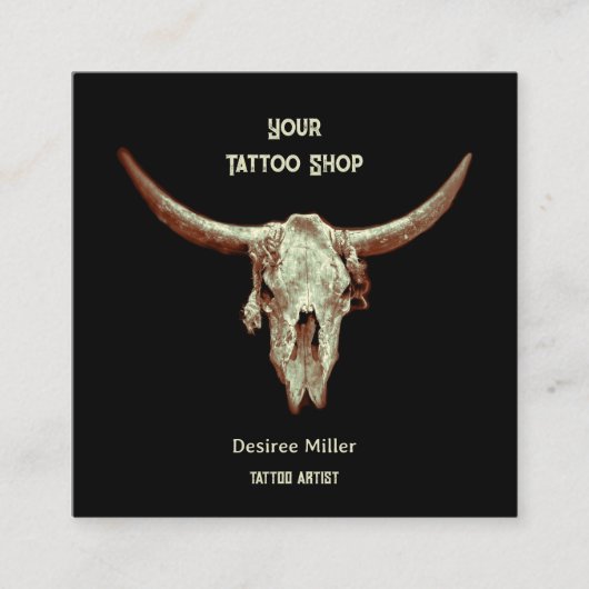 Western Rustisch Zwart Tattoo Winkelknol Vierkante Visitekaartje (Voorkant)