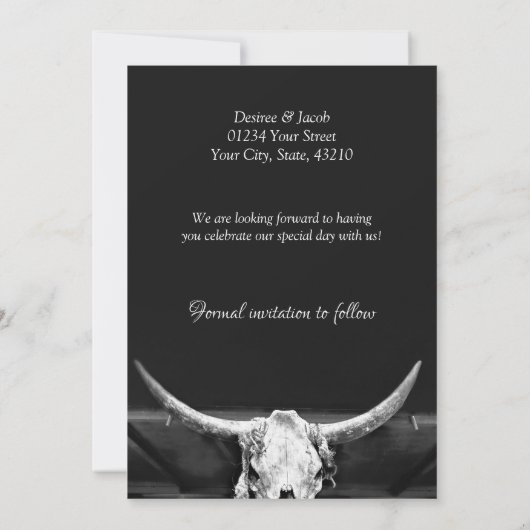 Western Rustisch zwart-wit bespaart de datum Save The Date (Achterkant)