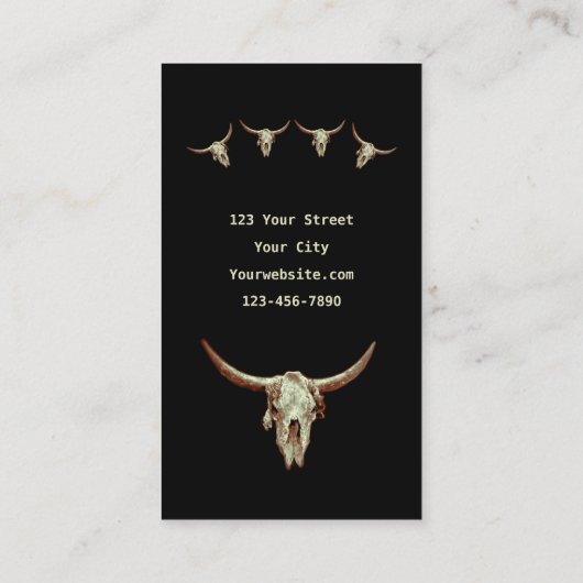 Western Rustisch Zwarte Land Cowboy Bull Skull Visitekaartje (Achterkant)