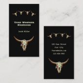 Western Rustisch Zwarte Land Cowboy Bull Skull Visitekaartje (Voorkant / Achterkant)