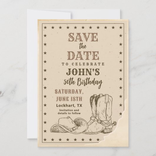 Western Save The Date, Cowboy 50ste verjaardag Save The Date (Voorkant)