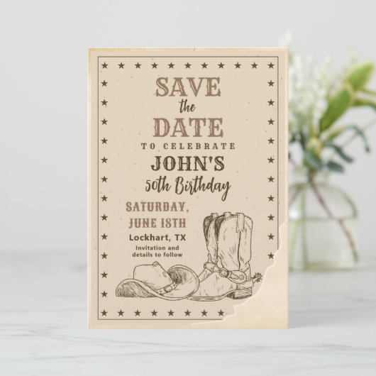 Western Save The Date, Cowboy 50ste verjaardag Save The Date (Staand voorkant)