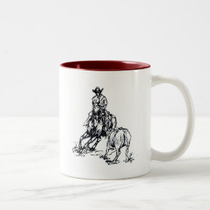 Western schetsontwerp voor snijpaarden tweekleurige koffiemok