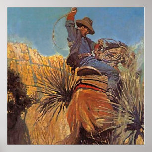 Western schilderen "Horse Jumping from Snake" Poster