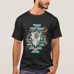 Western Serape Aztec Koe Skull Bull T-shirt