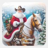 Western Sinterklaas Riding Palomino Kerst Vierkante Sticker (Voorkant)