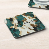 Western Smaragd Goud Wit Koeienhuid Bier Onderzetter (Linkerzijde)