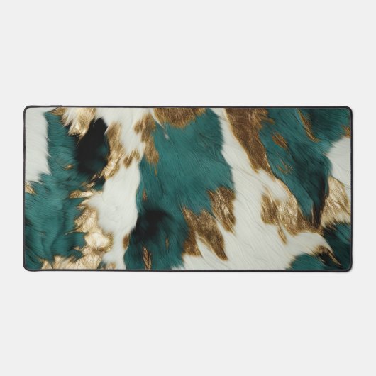 Western Smaragd Goud Wit Koeienhuid Bureaumat (Voorkant)