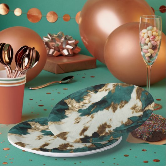 Western Smaragd Goud Wit Koeienhuid Papieren Bordje (Multi)