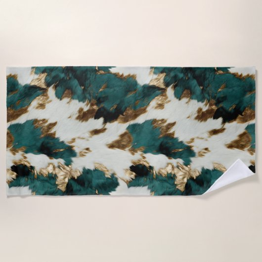 Western Smaragd Goud Wit Koeienhuid Strandlaken (Voorkant)