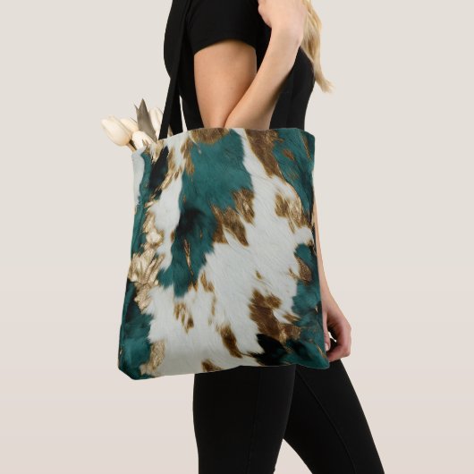 Western Smaragd Goud Wit Koeienhuid Tote Bag (Dichtbij)