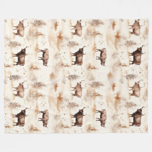 Western Southwest Animal Highland Cow Fleece Deken (Voorkant (Horizontaal))