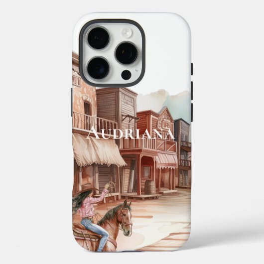 Western stadsmeisje te paard Case-Mate iPhone case (Achterkant)