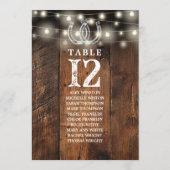 Western String Lights Table Number Seating Chart Kaart (Achterkant)