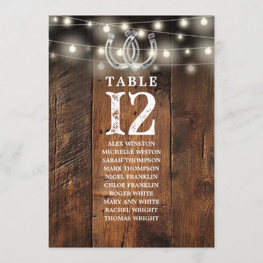 Western String Lights Table Number Seating Chart Kaart (Achterkant)