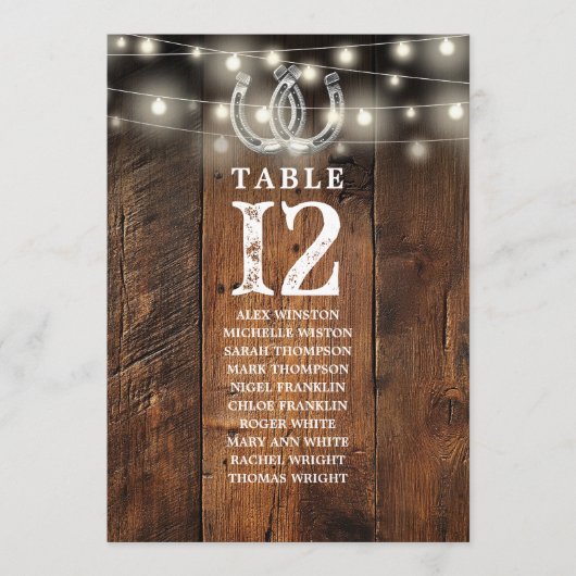 Western String Lights Table Number Seating Chart Kaart (Voorkant)