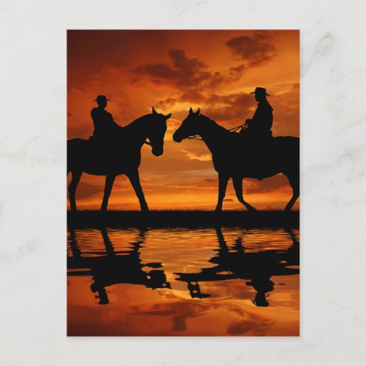 Western Sunset Horseback Riding cowboy silhouette Briefkaart (Voorkant)