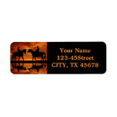 Western Sunset Horseback Riding cowboy silhouette Etiket (Voorkant)