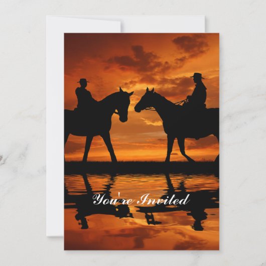 Western Sunset Horseback Riding cowboy silhouette Kaart (Voorkant)